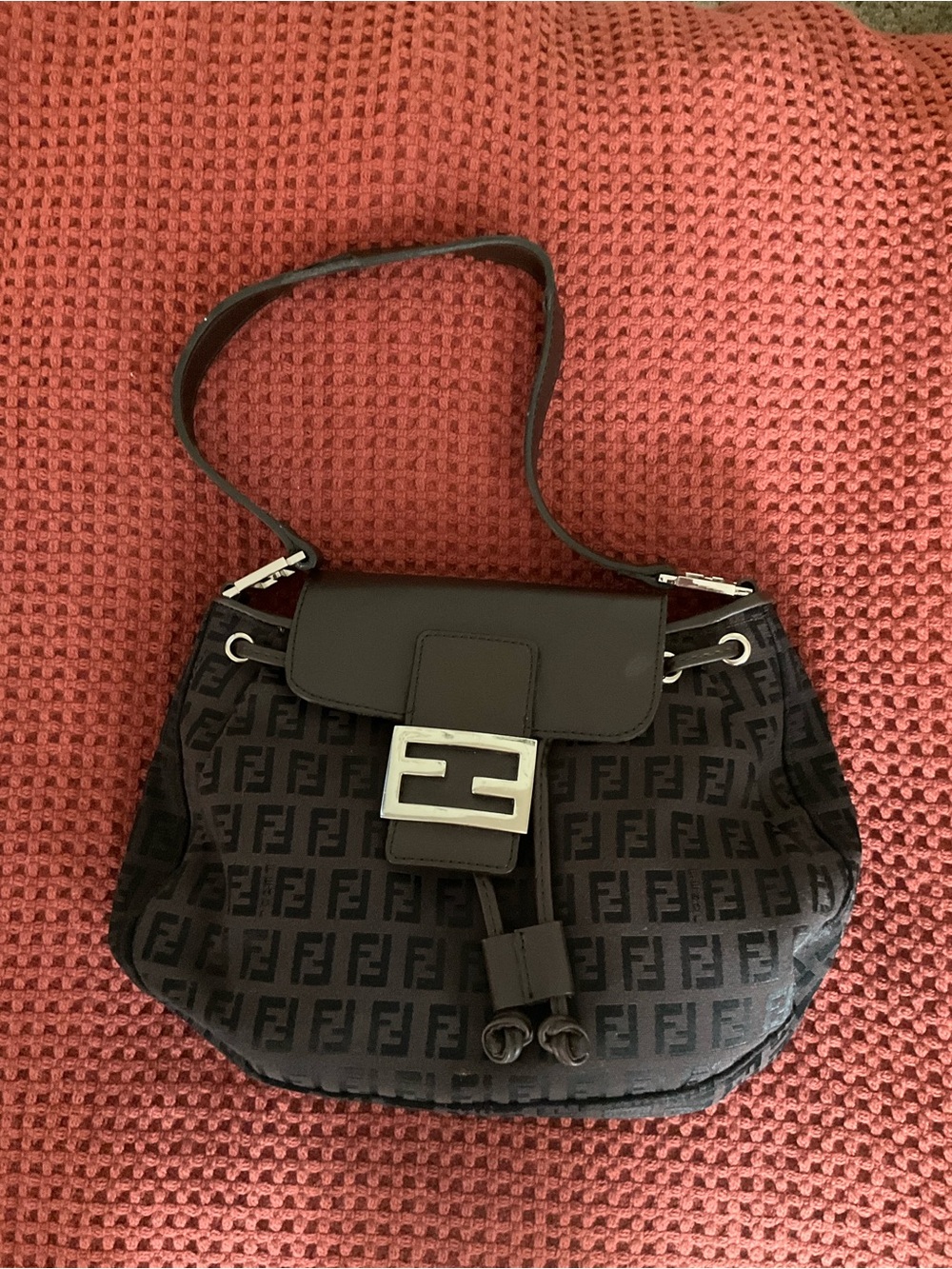 Fendi Brown Monogram Shoulder Bag with Silver Hardware